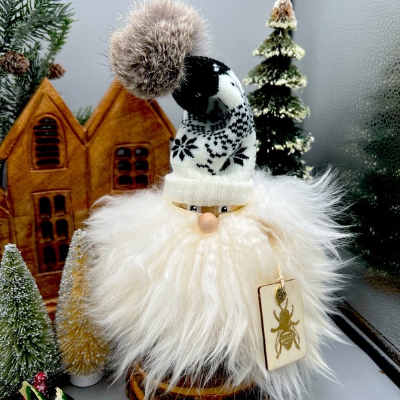 Hand Crafted Other - Gnome Tomte Wood Sheepskin Wool Figurine Mythical Nordic Folklore